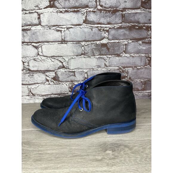 Donald J Pliner ELIO Black Leather Blue Pebble Lace Chukka Ankle Boots Men 9M/42 - Picture 15 of 16